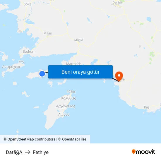 Datã§A to Fethiye map