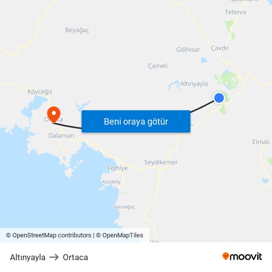 Altınyayla to Ortaca map