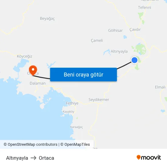 Altınyayla to Ortaca map