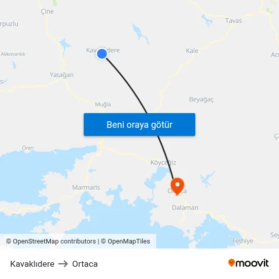 Kavaklıdere to Ortaca map