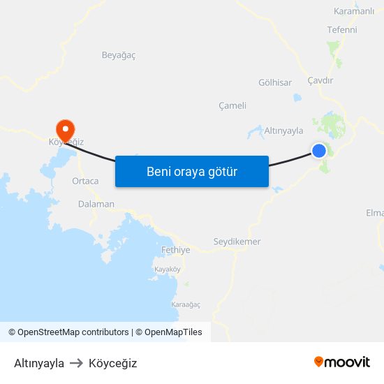 Altınyayla to Köyceğiz map