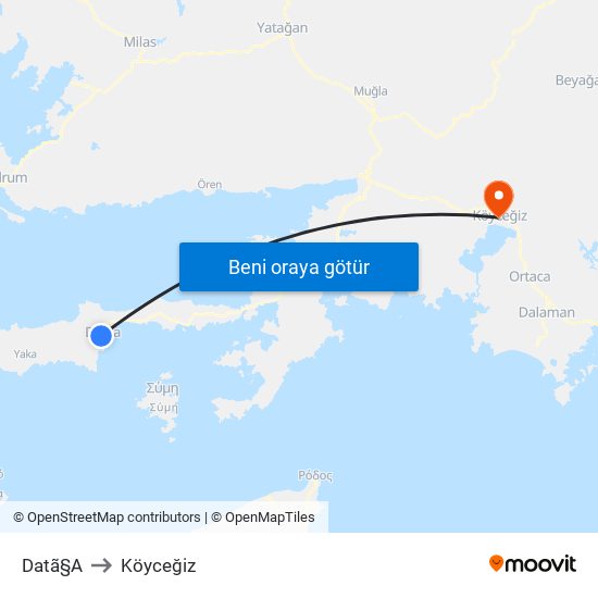 Datã§A to Köyceğiz map