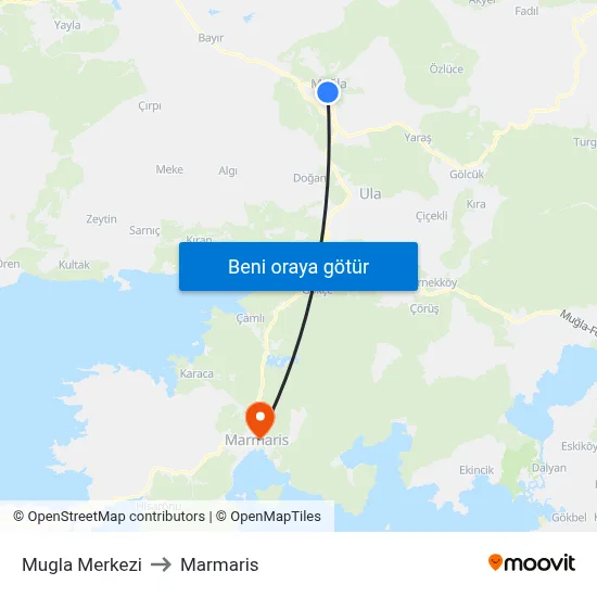 Mugla Merkezi to Marmaris map