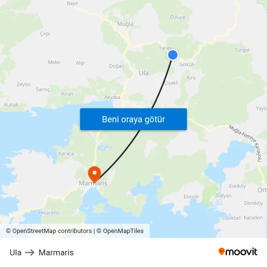 Ula to Marmaris map