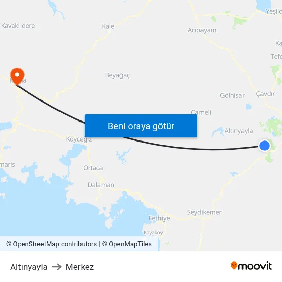 Altınyayla to Merkez map