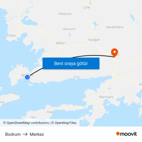 Bodrum to Merkez map