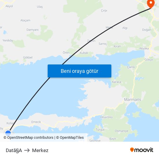 Datã§A to Merkez map