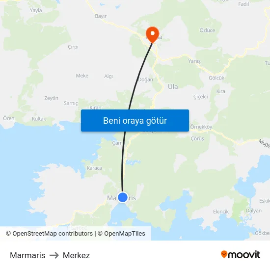 Marmaris to Merkez map