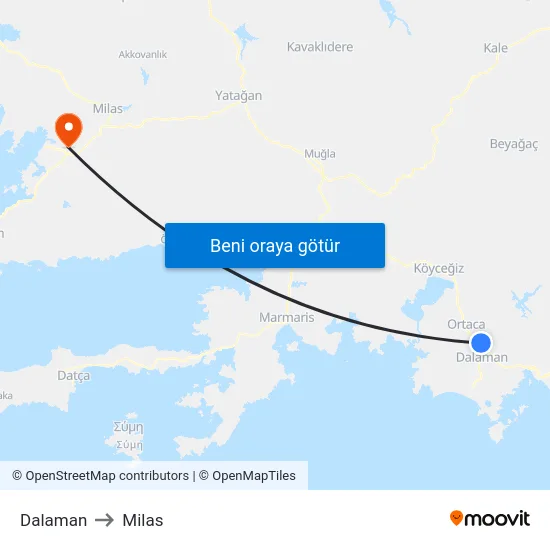 Dalaman to Milas map