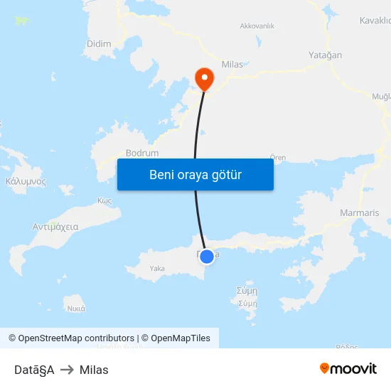 Datã§A to Milas map