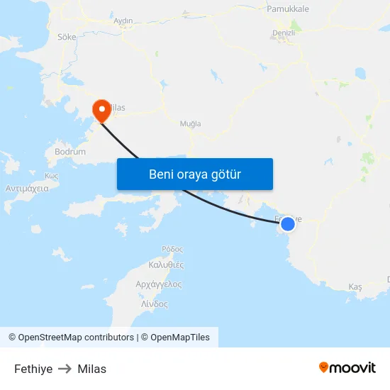 Fethiye to Milas map