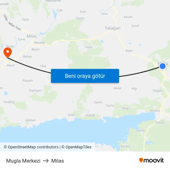 Mugla Merkezi to Milas map