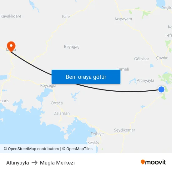 Altınyayla to Mugla Merkezi map