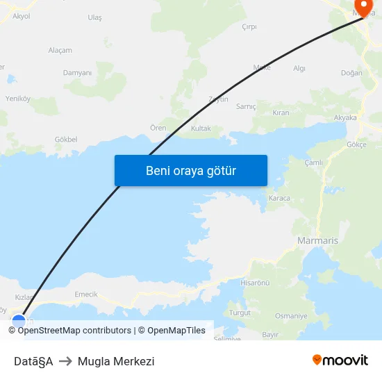 Datã§A to Mugla Merkezi map