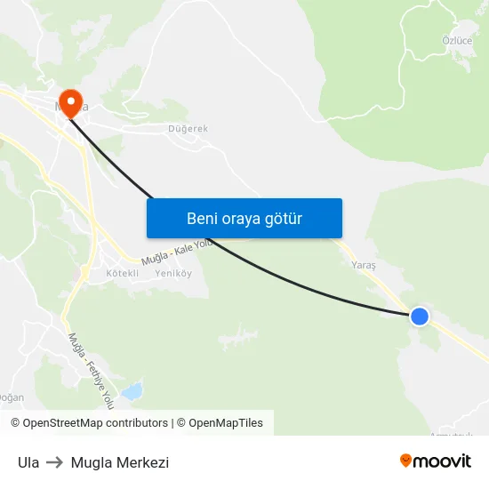 Ula to Mugla Merkezi map