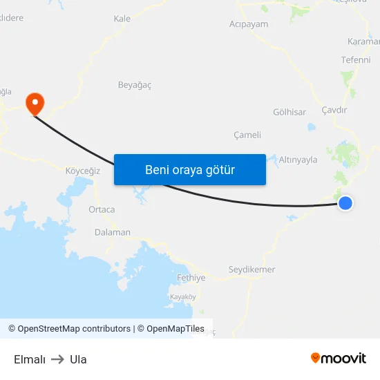 Elmalı to Ula map