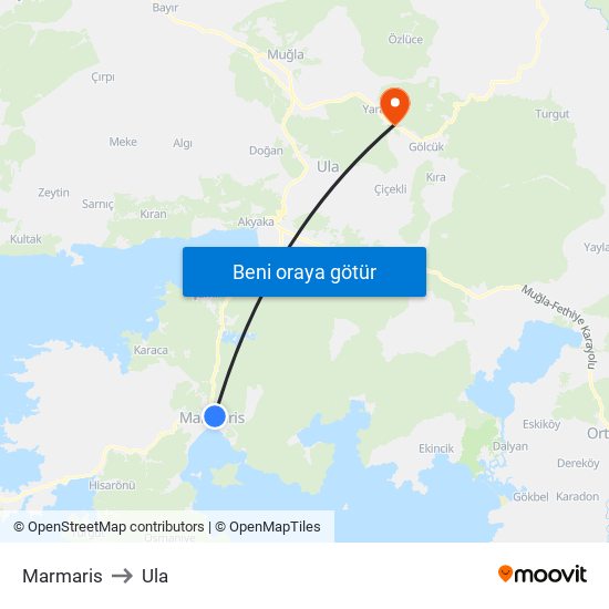 Marmaris to Ula map