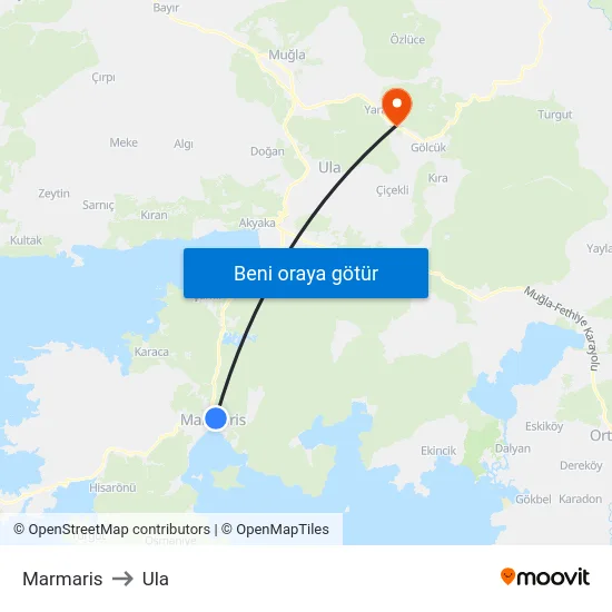 Marmaris to Ula map
