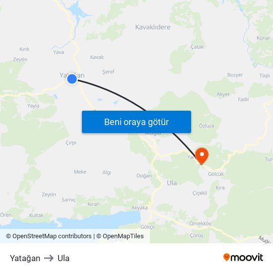 Yatağan to Ula map