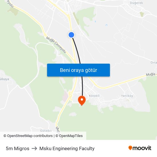 5m Migros to Msku Engineering Faculty map