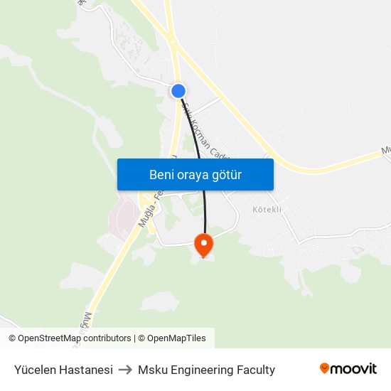 Yücelen Hastanesi to Msku Engineering Faculty map