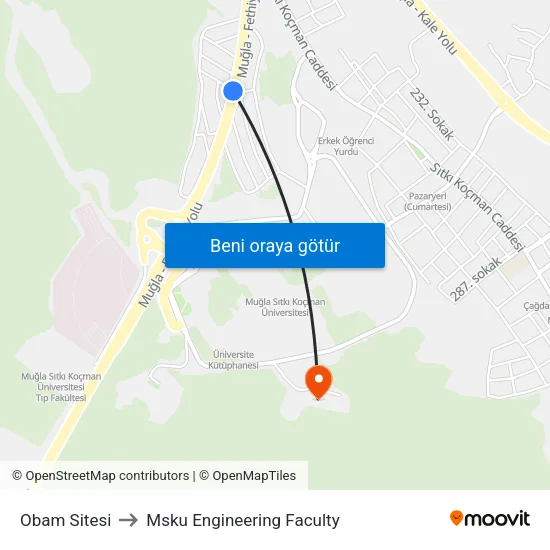 Obam Sitesi to Msku Engineering Faculty map