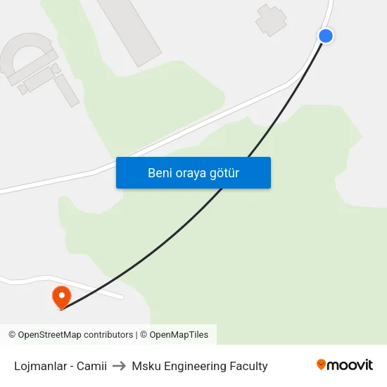 Lojmanlar - Camii to Msku Engineering Faculty map
