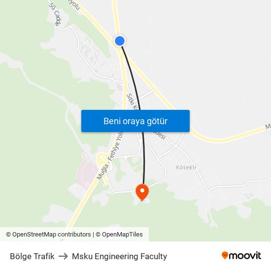 Bölge Trafik to Msku Engineering Faculty map