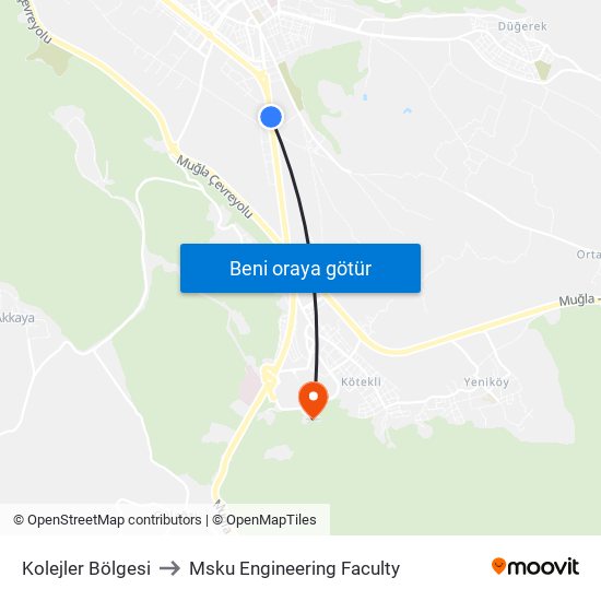 Kolejler Bölgesi to Msku Engineering Faculty map