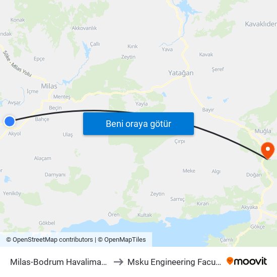 Milas-Bodrum Havalimanı✈︎ to Msku Engineering Faculty map
