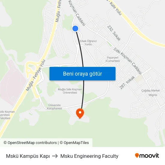 Mskü Kampüs Kapı to Msku Engineering Faculty map