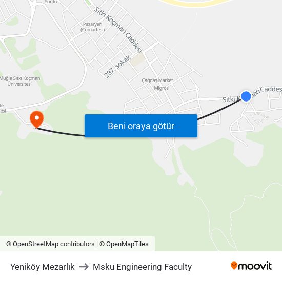 Yeniköy Mezarlık to Msku Engineering Faculty map