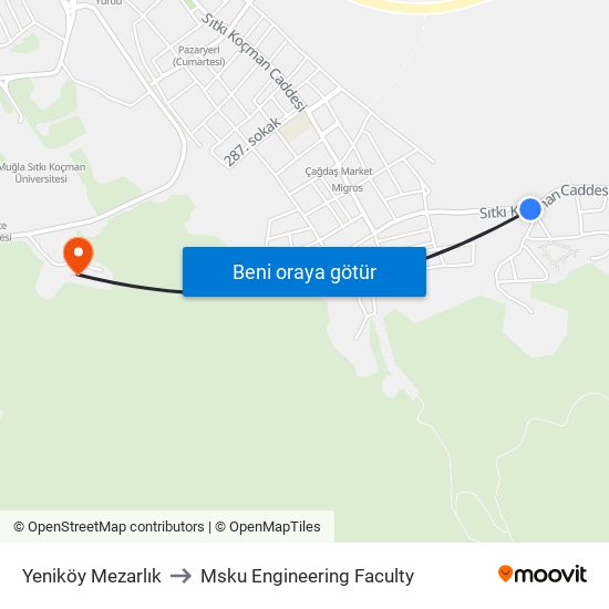 Yeniköy Mezarlık to Msku Engineering Faculty map