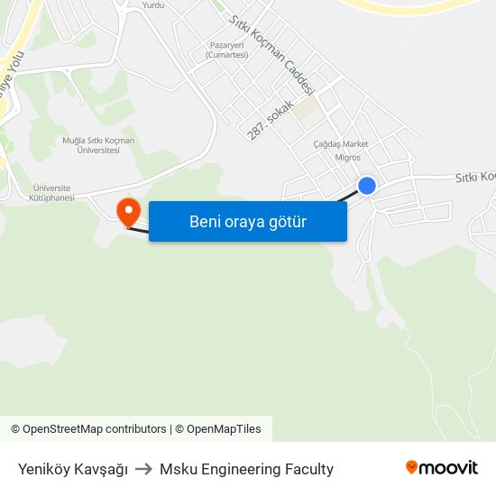 Yeniköy Kavşağı to Msku Engineering Faculty map