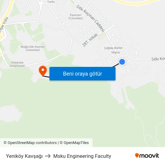 Yeniköy Kavşağı to Msku Engineering Faculty map