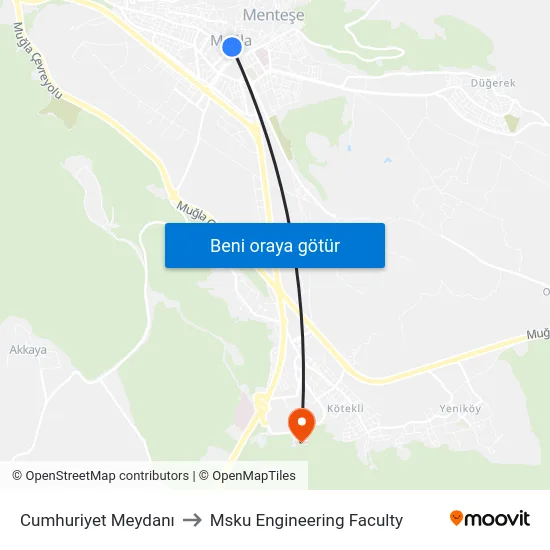Cumhuriyet Meydanı to Msku Engineering Faculty map