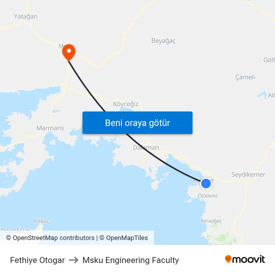 Fethiye Otogar to Msku Engineering Faculty map