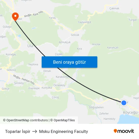 Toparlar İspir to Msku Engineering Faculty map