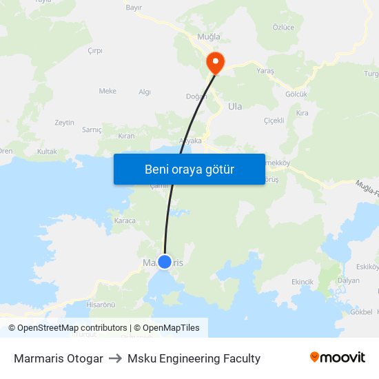 Marmaris Otogar to Msku Engineering Faculty map