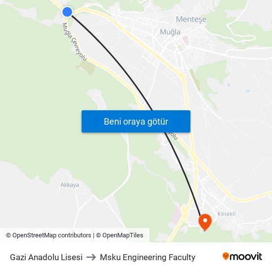 Gazi Anadolu Lisesi to Msku Engineering Faculty map
