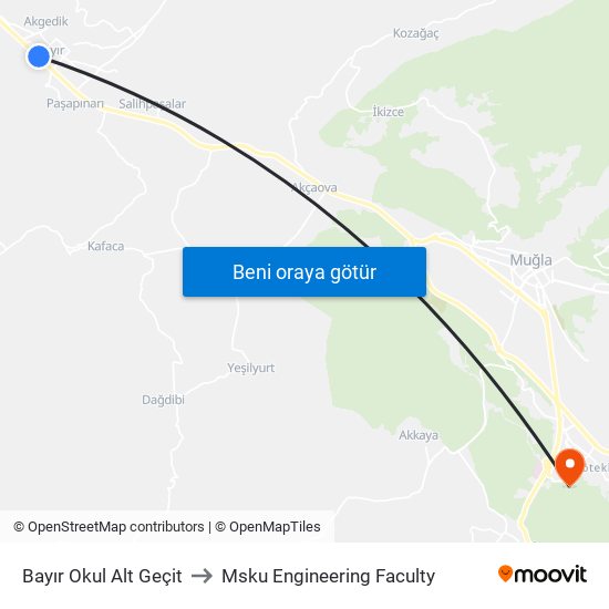 Bayır Okul Alt Geçit to Msku Engineering Faculty map