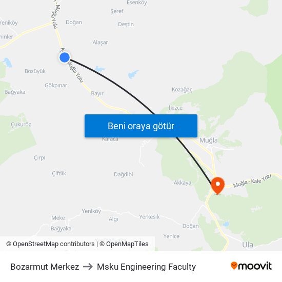 Bozarmut Merkez to Msku Engineering Faculty map