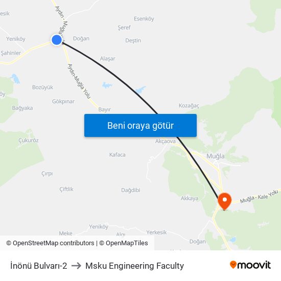 İnönü Bulvarı-2 to Msku Engineering Faculty map