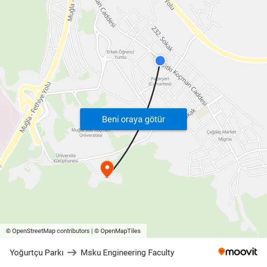 Yoğurtçu Parkı to Msku Engineering Faculty map