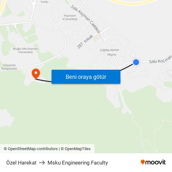 Özel Harekat to Msku Engineering Faculty map