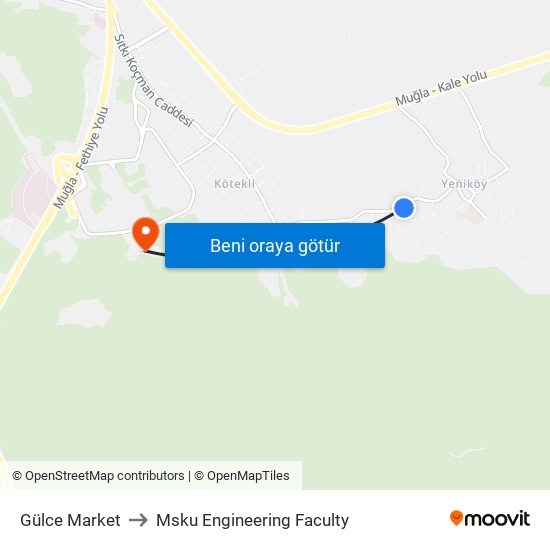 Gülce Market to Msku Engineering Faculty map