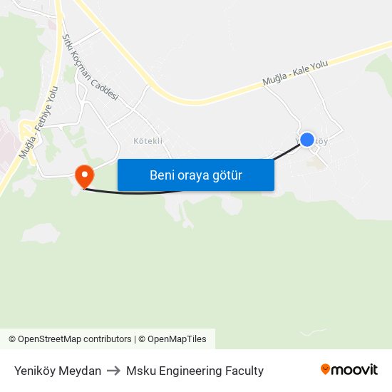 Yeniköy Meydan to Msku Engineering Faculty map