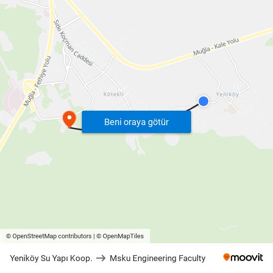Yeniköy Su Yapı Koop. to Msku Engineering Faculty map