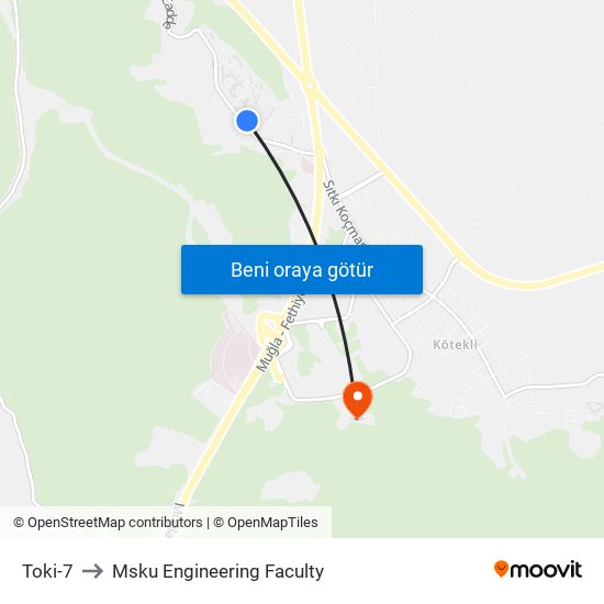 Toki-7 to Msku Engineering Faculty map