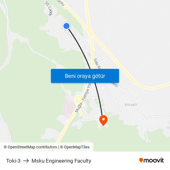 Toki-3 to Msku Engineering Faculty map